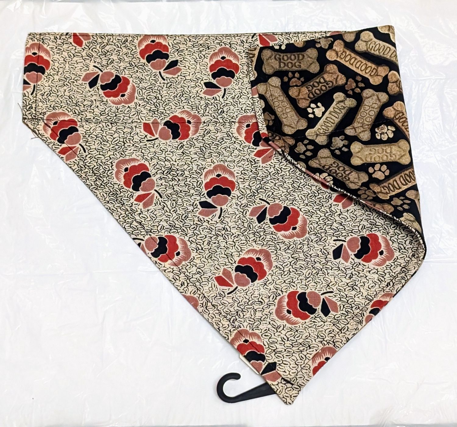 Collar Bandana, Good Dog Bones, Brown, Design: Good Dog Bones, Size: XXL with Retro Florals Back