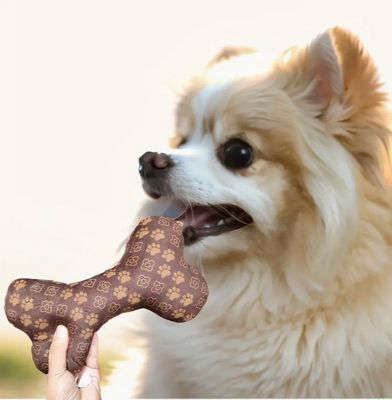 Wannabe Designer Squeaky Bone Shape Plush 5in Dog Toy, Brown