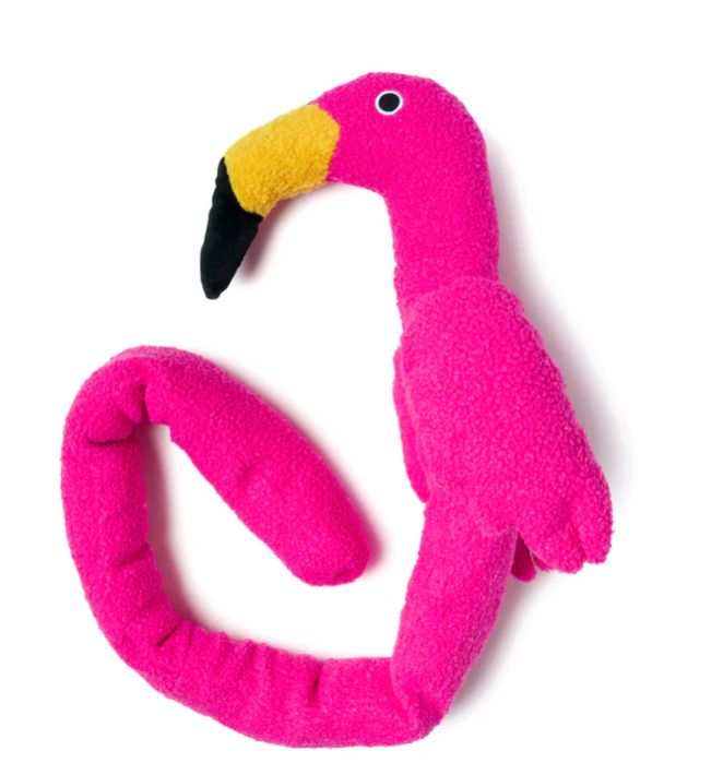 fabdog Twisty 5ft Crinkle Squeaky Plush Dog Toy, Animal: Flamingo