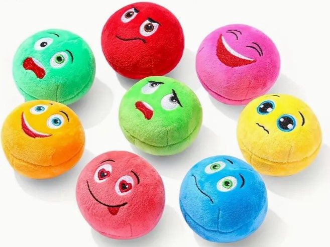 Emoji Face Plush Small Ball Squeaky Toy, Assorted, Random