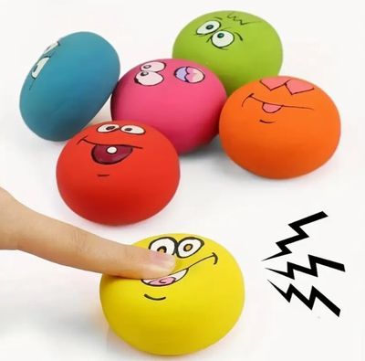 Emoji Face Rubber Ball Squeaky Toy, Assorted Random