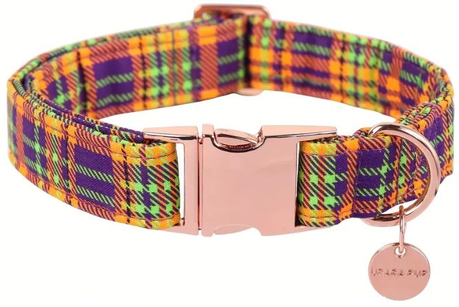 Fall Plaid  Fabric Collar with Metal Buckle, Size: XS