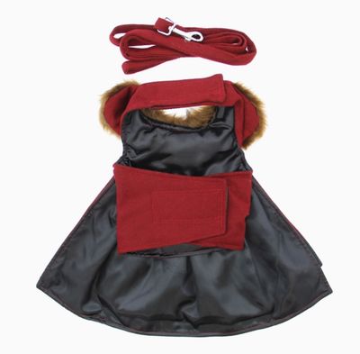 Fur-Trimmed Wool Coat &amp; Leash Set, Black or Burgundy