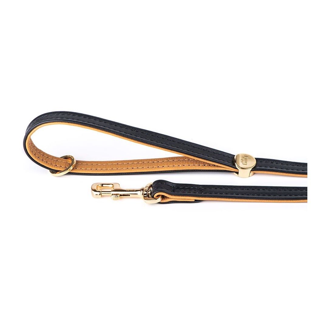 Hermitage 6ft Leash, Black &amp; Ochre, Genuine Leather, Width: 3/4in Wide