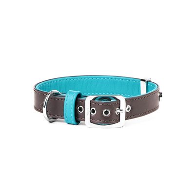 Hermitage Collar for Dogs, Brown &amp; Turquoise, Genuine Leather, Size: 3X-Small