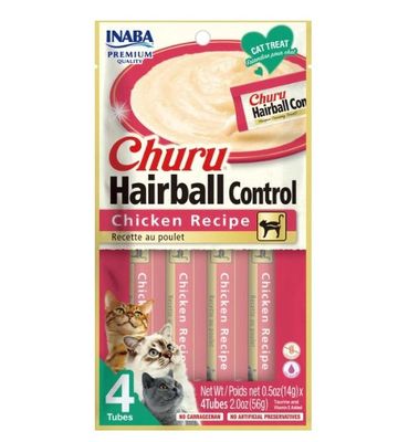 Inaba Cat Churu Hairball Chicken Puree Lickable Treats 4/pak