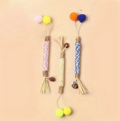 Sisal &amp; Silvervine Wood Stick with Poms Cat Toy