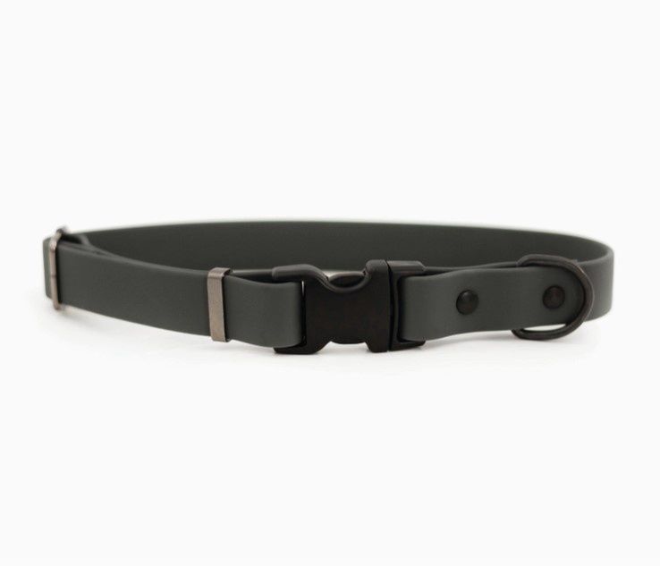 Euro Dog Collar, Waterproof, Soft PVC, Color: Charcoal, Size: Medium (3/4&quot; Wide / 12-18&quot; Neck)