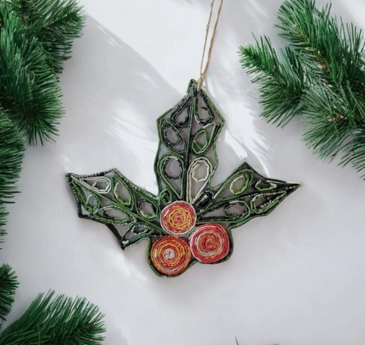 Holly Ornament, Recycled Paper