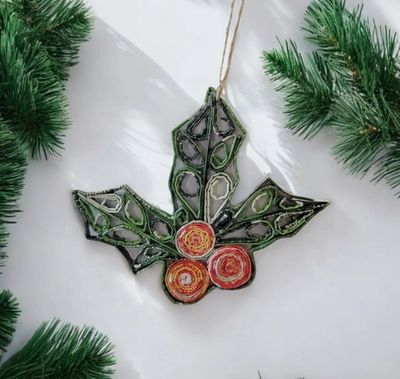 Holly Ornament, Recycled Paper