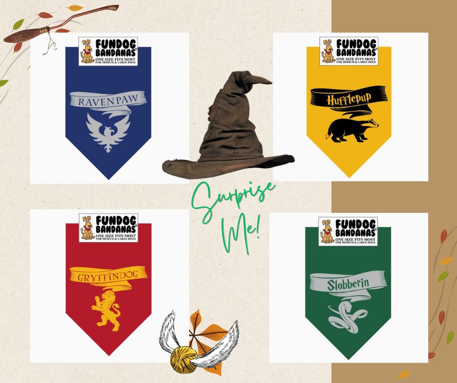 Wizarding World Dog House Bandana, Tie-on, Fits  up to 28&quot; Neck, Design: Surprise Me! (Med/Large)
