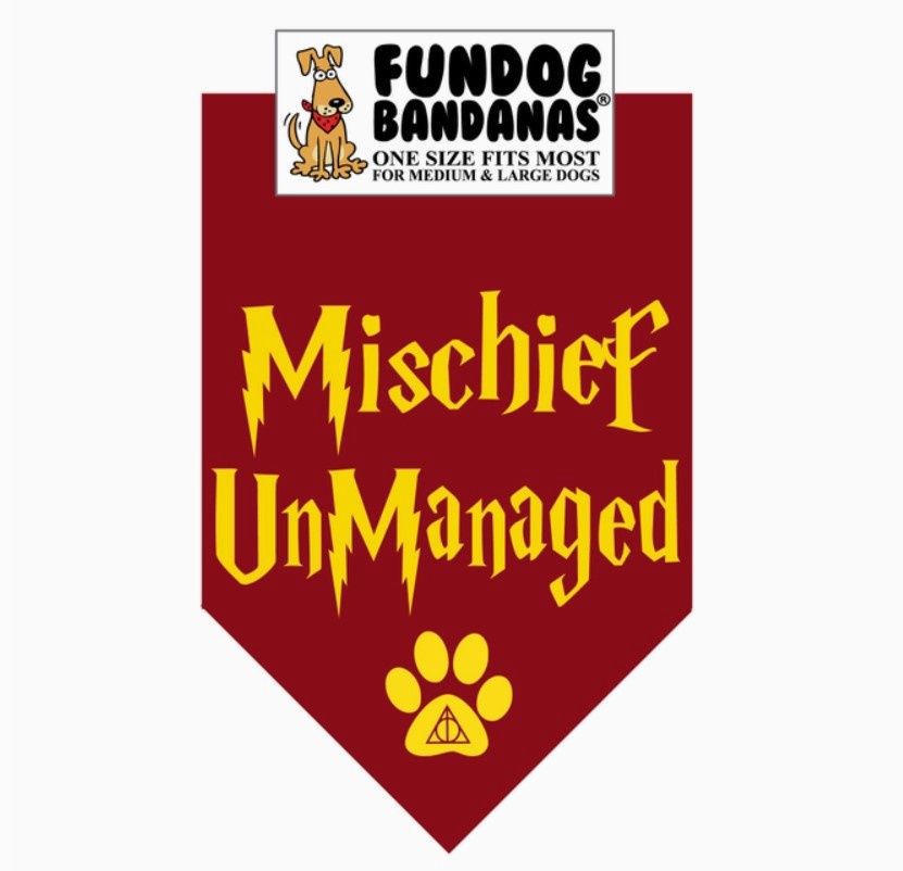 Mischief UnManaged Bandana, Tie-on, Red, Size: Fits up to 28in