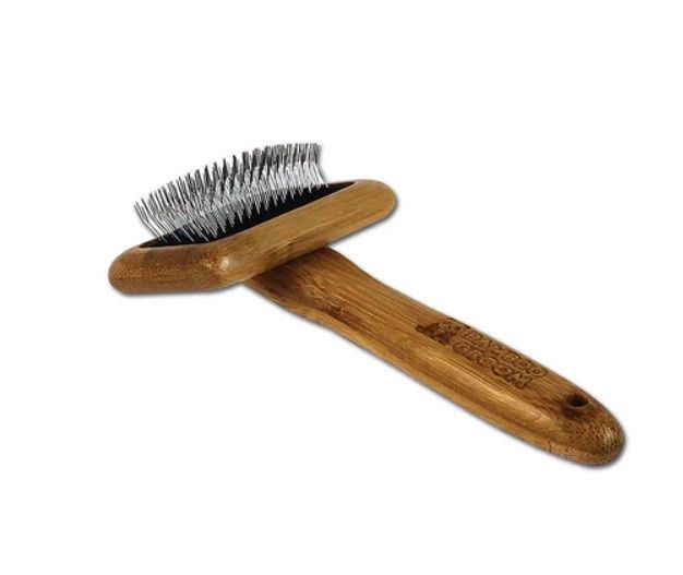 Bamboo Groom Soft Slicker Brush with Stainless Steel Pins for Small Dogs