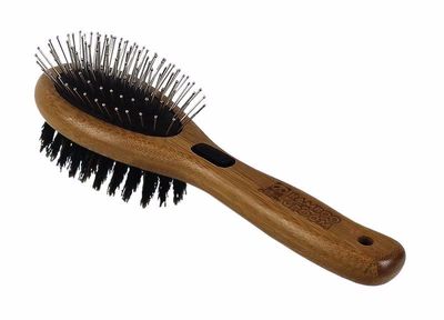 Bamboo Groom Combo Brush with Bristles and Stainless Steel Pins, SM/Med Dogs