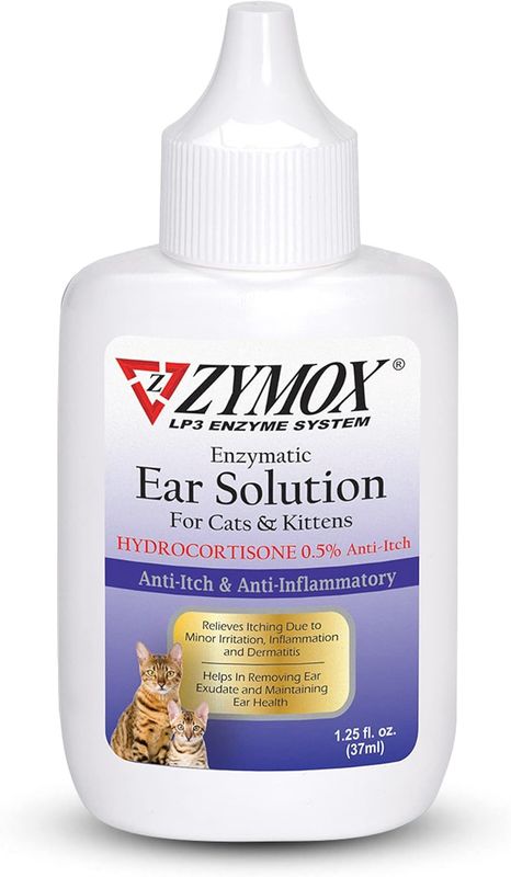 Zymox Enzymatic Ear Solution with .5% Hydrocortisone for Kittens and Cats, 1.25oz