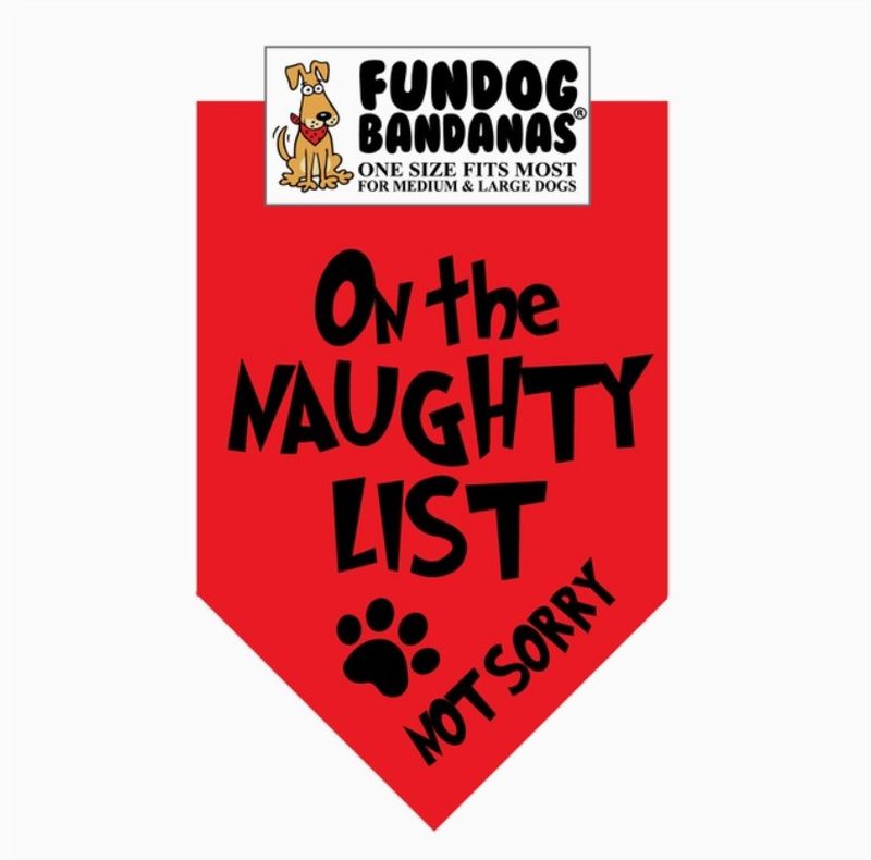 On the Naughty List Pet Bandana, Fits up to 28&quot; Neck, Color: Red