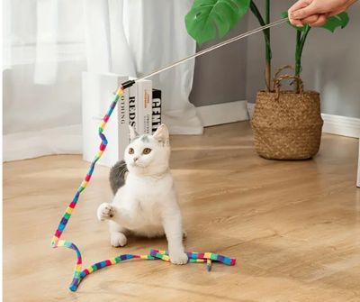 Cat Teaser Stick Wand Cat Toy with Bell, Multicolor
