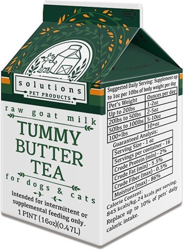 Solutions Frozen TUMMY BUTTER TEA Goat Milk for Dogs and Cats, Quantity: 16oz Pint, Flavor: Tummy Butter Tea