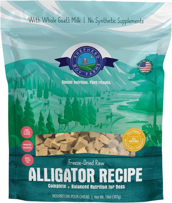 Shepherd Boy Alligator Gourmet Freeze-Dried Raw Dog Food or Treats, 14oz Bag