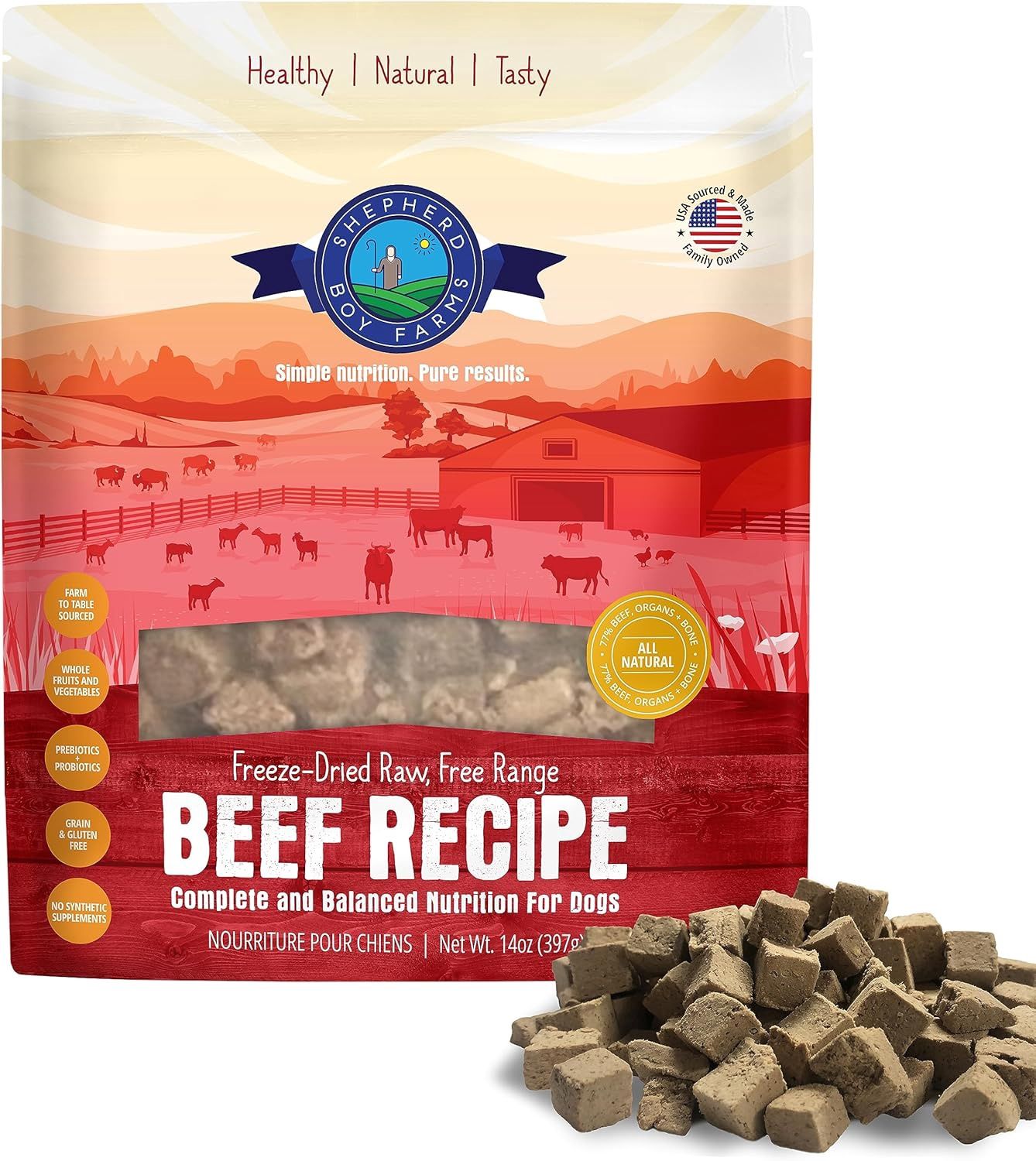 Shepherd Boy Beef Delight Freeze-Dried Raw Dog Food or Treats, 14oz Bag