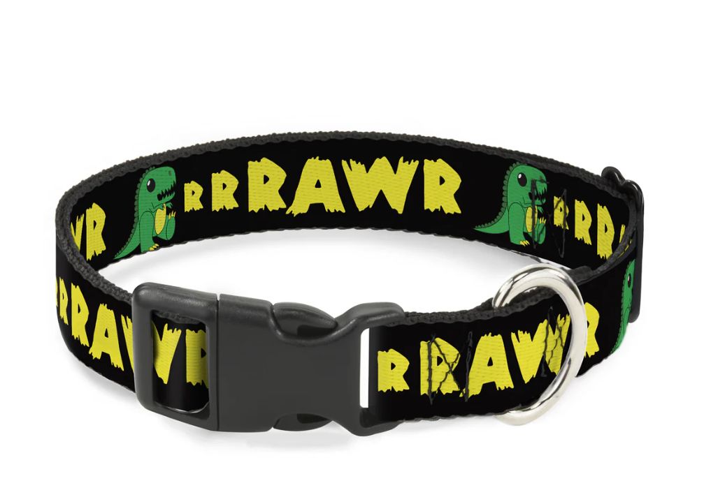 Buckle Down RRRAWR Dinosaur Dog Plastic Buckle Collar, Size: Small Narrow 0.5in (7-8.5&quot;)