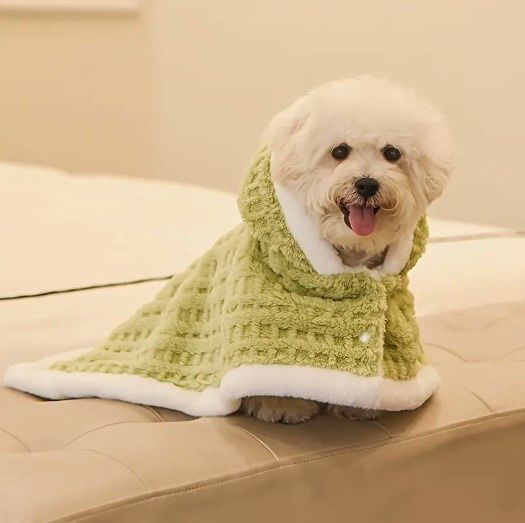Plush Pet Blanket Winter Cloak Robe for Small/Med Dogs and Cats, Color: Green