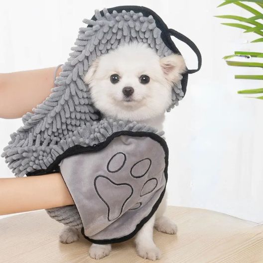 Furbaby Microfiber Bath Drying Towel with Hand Pockets, Grey