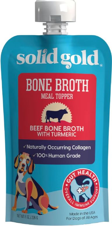Solid Gold Dog Frozen Beef with Turmeric Bone Broth Topper 8oz Pouch, Quantity: (1) 8oz Pouch