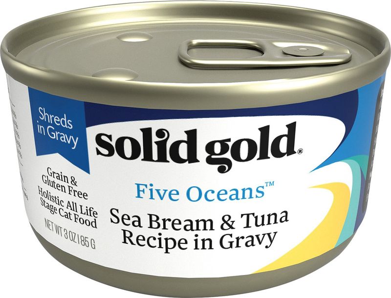 Solid Gold Cat Five Oceans Sea Bream &amp; Tuna Wet Cat Food, 3oz Can