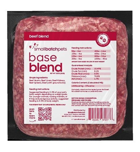 Small Batch Frozen Raw Dog &amp; Cat Base Blends, 2lb Brick, Protein: Beef