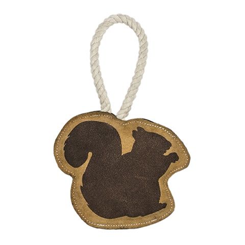 Territory Leather &amp; Rope Squirrel Tug Dog Toy with Squeaker 10in