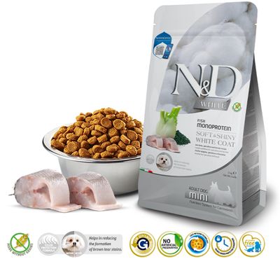 Farmina N&amp;D Mini Dog White Coat Sea Bass, Fennel &amp; Kelp Dry Food 4.4lb Bag