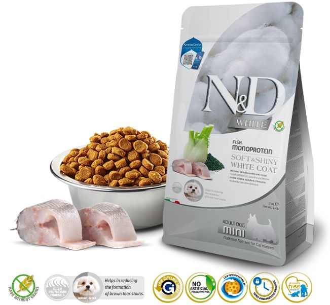 Farmina N&amp;D Mini Dog White Coat Sea Bass, Fennel &amp; Kelp Dry Food 4.4lb Bag