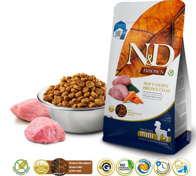 Farmina N&amp;D Mini Dog Brown Coat Lamb, Norwegian Kelp &amp; Carrot Dry Food 4.4lb Bag