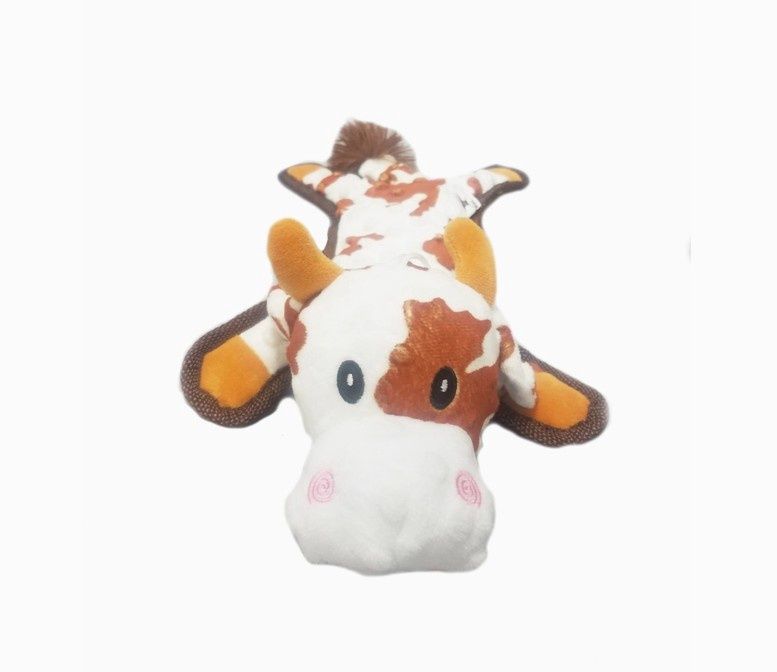 Bumpy Brown Flat Cow Plush Dog Toy
