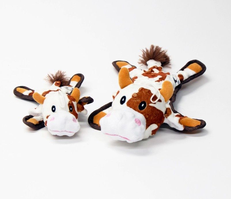 Bumpy Brown Flat Cow Plush Dog Toy, Size: Baby Brown Cow