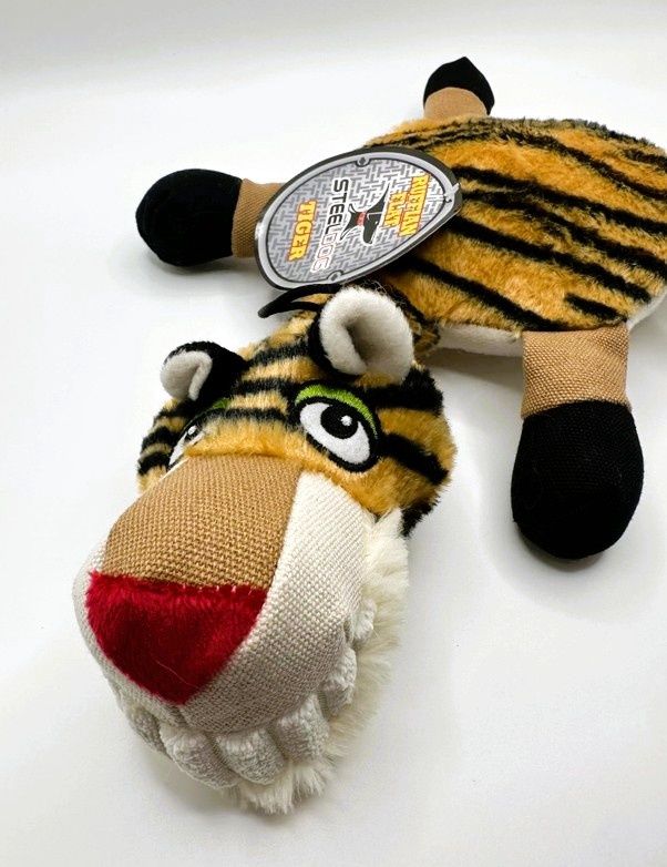 Ruffian Flat Cats 2-in-1 Plush Dog Toys, Animal: Tiger