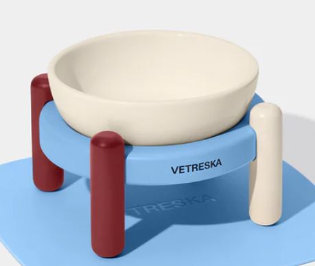 Mist &amp; Merlot Raised Pet Food Bowl by Vetreska, Size: Small with White Bowl