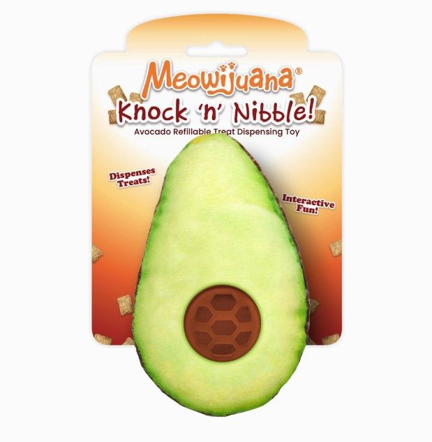 Meowijuana Knock &#39;n&#39; Nibble Avocado Refillable Treat Dispensing Toy