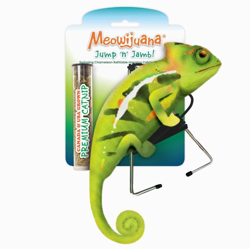 Meowijuana Jump &#39;n&#39; Jamb Chameleon Refillable Catnip Swinging Cat Toy