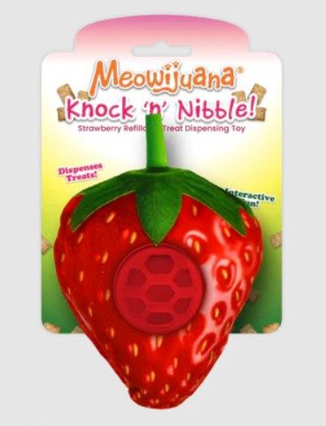 Meowijuana Knock &#39;n&#39; Nibble Strawberry Refillable Treat Dispensing Toy