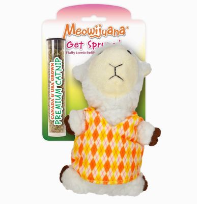 Meowijuana Get Sprung Fluffy Lamb Refillable Catnip Cat Toy