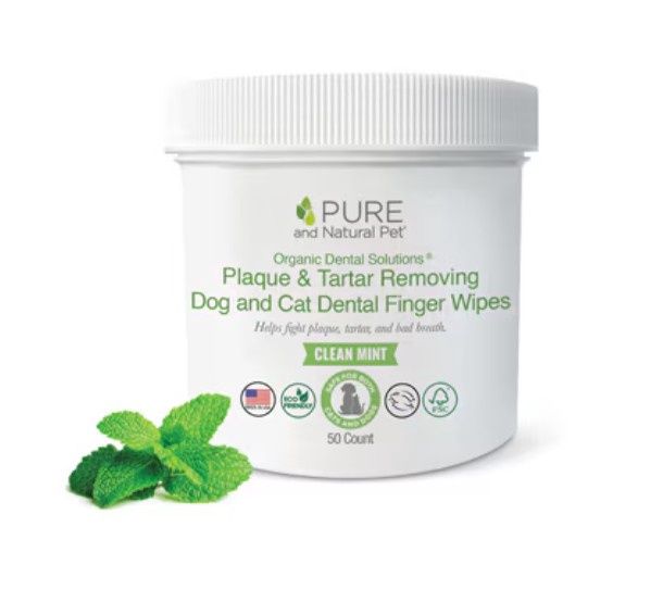 Pure &amp; Natural Dog &amp; Cat Plaque &amp; Tarter Removing Dental Finger Wipes, 50ct