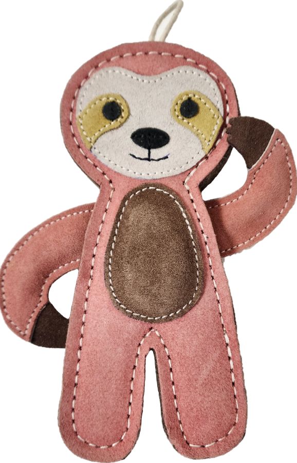 Tuff Toy Pink Sloth Leather &amp; Wool Dog Toy