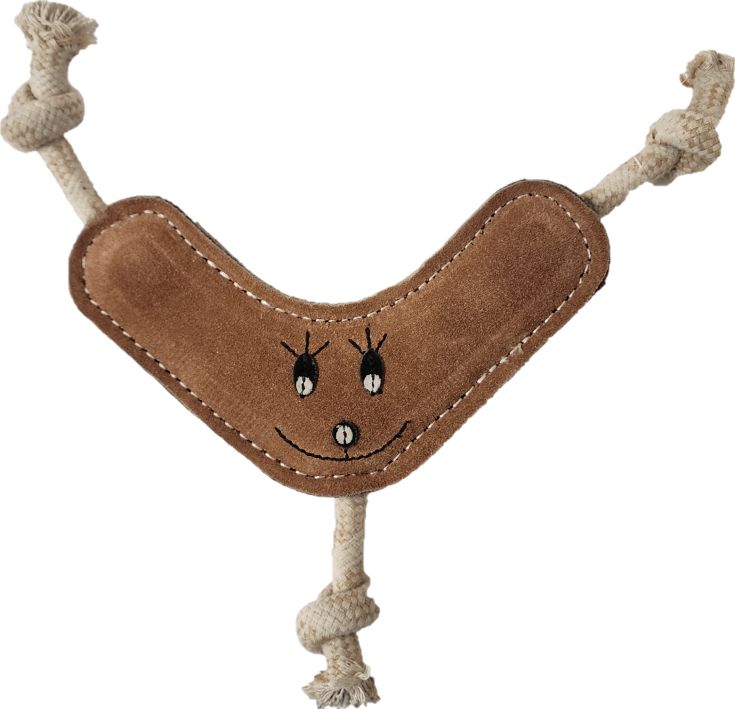 Tuff Toy Rope Leather &amp; Wool Dog Tug Toy, Shape: Boomerang