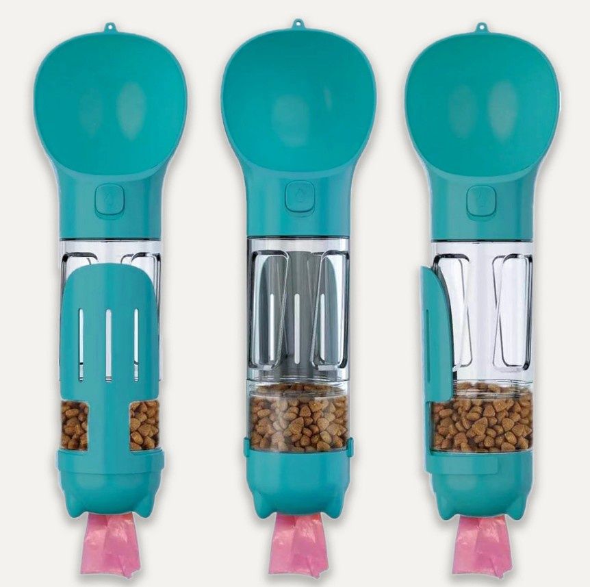 Gooeez 4-in-1 Pet Water Bottle, Treats, Scooper and Bag Dispenser