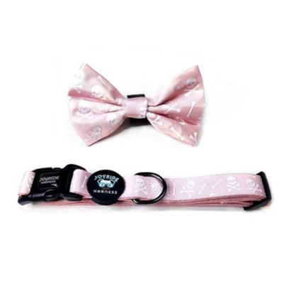 Joyride Pink Skulls Glow in the Dark Dog Collar + Bow Tie