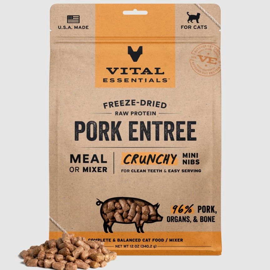 Vital Essentials Cat Nibs Pork Freeze-Dried Food 12oz Bag