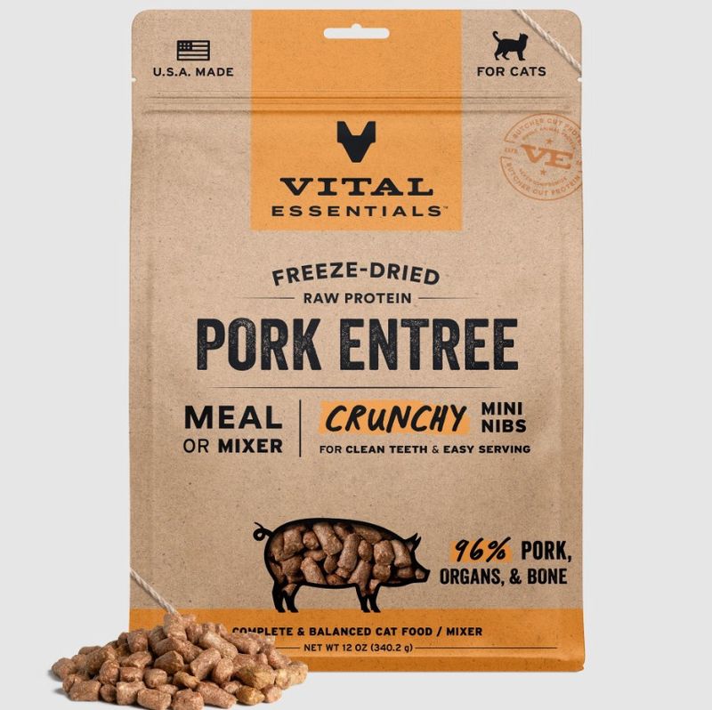 Vital Essentials Cat Nibs Pork Freeze-Dried Food 12oz Bag