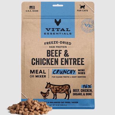 Vital Essentials Cat Nibs Beef &amp; Chicken Freeze-Dried Food 12oz Bag